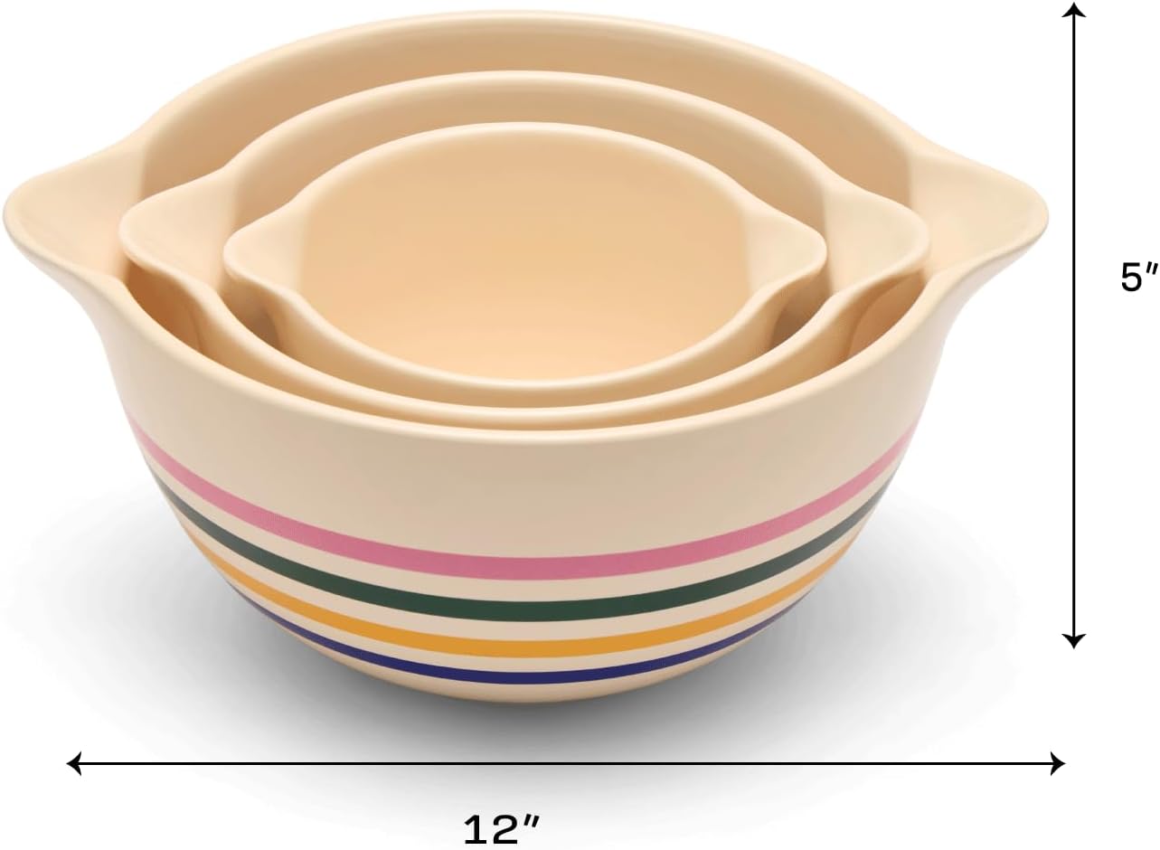 Great Jones Stir Crazy (Striped) | 3-Piece Stackable Ceramic Mixing Bowl Set | Dishwasher, Freezer & Microwave-Safe | Perfect for Baking, Serving & Mixing | Nesting Design for Easy Storage
