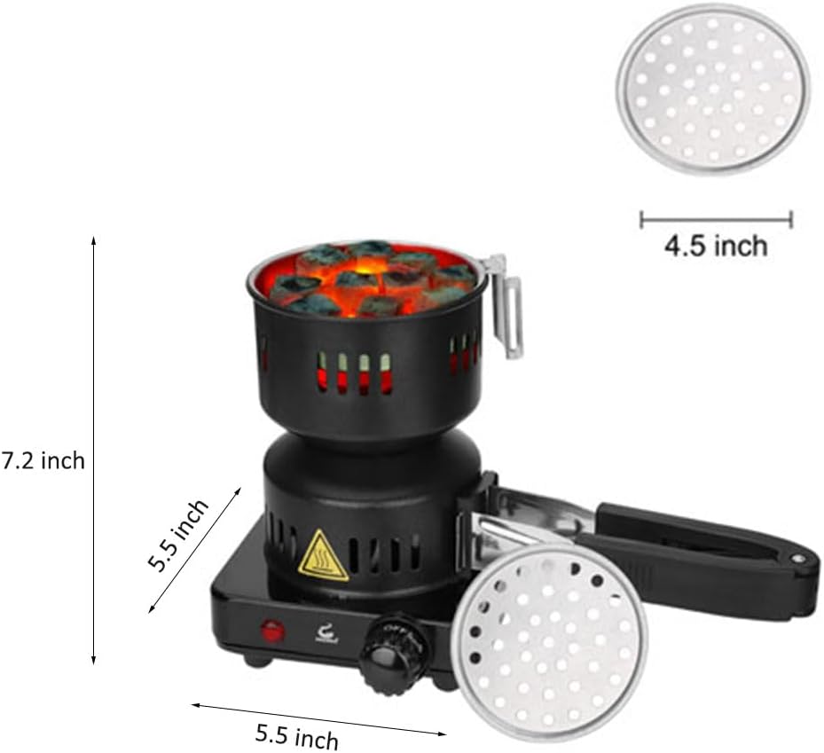 Multipurpose Charcoal Starter - Coal Burner Hot Plate Electric Stove Coconut Starter with Stainless Detachable Tongs, 4.9Ft Longer Cords, 600W Faster Heating for BBQ Kitchen etc.