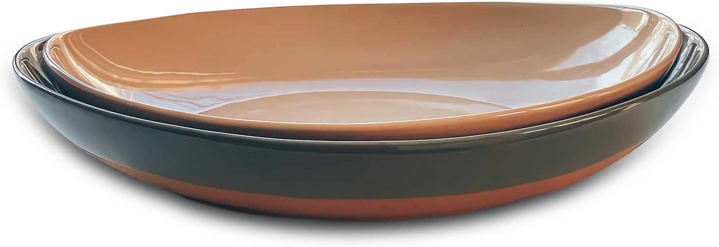 Mora Ceramic Large Serving Bowls- Set of 2 Oval Platters for Entertaining. Modern Kitchen Dishes for Dinner, Fruit, Salad, Turkey, etc. Oven, Dishwasher Safe, 110/80 oz, 16" / 14.6" - Neutrals