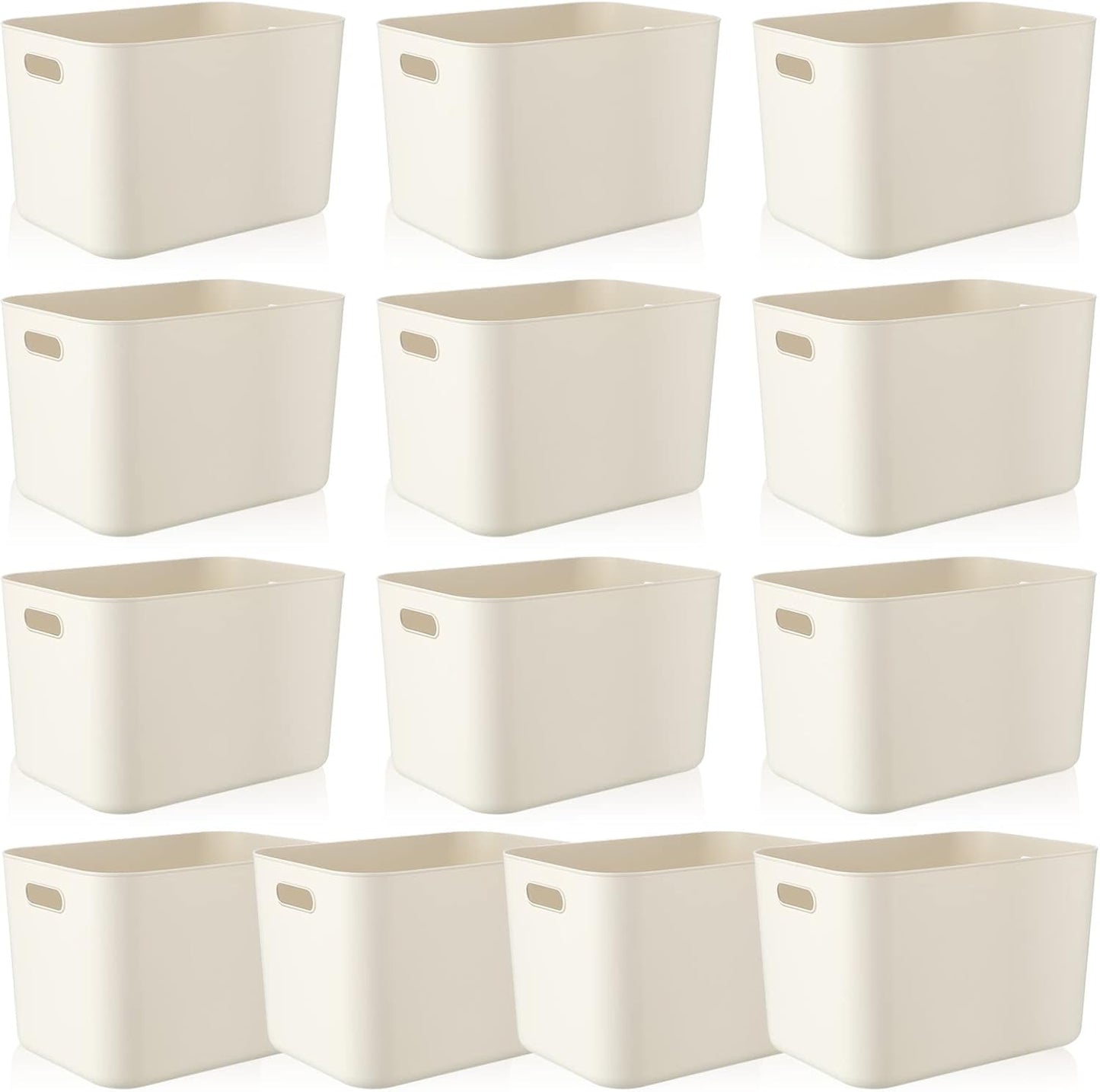 Zopeal Plastic Storage Bins 10 Pcs White Pantry Organizer Bins Small Baskets Storage Containers for Home Kitchen (14 x 10.5 x 9.5 Inch)