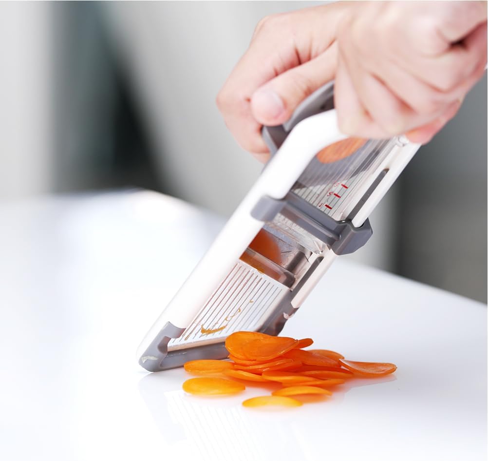Multi Handheld Mandoline Slicer - Adjustable Stainless Steel Blade, Comfort Grip, Safety Features, Easy to Clean, Ideal for Speedy Slicing of Fruits and Vegetables (Gray)