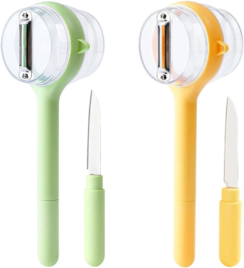 3 in 1 Peeler with Container, 2025 New Stainless Steel Peelers with Container with Handle Fruit Knife, Multifunctional Vegetable Peelers for Home Kitchen (Yellow and Green)