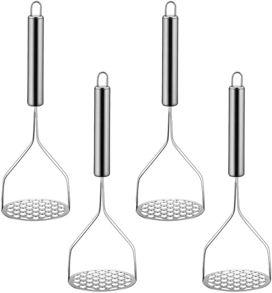 Potato Masher (4-Pack), 10-Inch Sturdy Gourmet Stainless Steel Wire Masher, Heavy Duty Metal Potato Ricer, Vegetables Fruits Hand Mashers, Dishwasher Safe