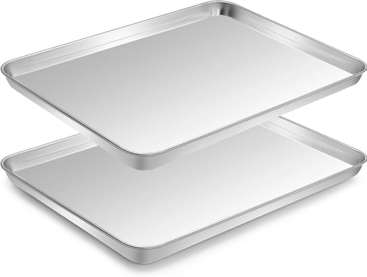 Stainless Steel Baking Sheet Set, 2 Pcs Cookie Sheet Pan Baking Trays for Oven, Non Stick and Heavy Duty and Easy Clean, 15.9 x 12 x 1 Inch