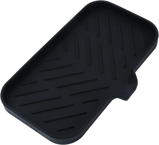Silicone Bathroom Soap Dishes with Drain Spout-Bathroom and Kitchen Sink Organizer,Sponge Holder,Dish Soap Tray,Perfect for Dispenser,Scrubber,Bottle,Cup on Sink or Counter-Black 9.6"×5.3"
