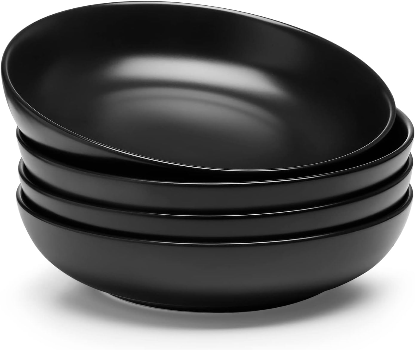 Teocera Matte Black Pasta Bowls Set of 4-35oz Large Oversized Porcelain Bowls for Spaghetti & Salad | Heat-Resistant, Chip-Resistant, Microwave & Dishwasher Safe | Smooth Non-Porous Surface