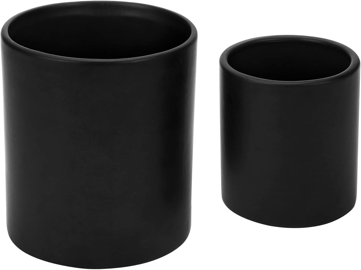 MyGift Set of 2 Black Ceramic Utensil Holder Kitchen Canister Cooking Tools Crock, Large and Small Countertop Silverware Caddy