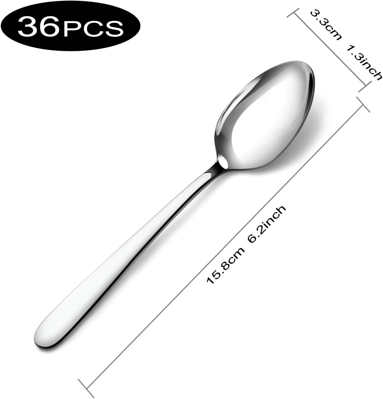 Pleafind 36 Pieces Teaspoons Set (6.2 inch), Spoon Silverware, Stainless Steel Tea Spoons, Mirror Polished Small Teaspoon, Dessert Spoons for Home, Kitchen, Restaurant, Dishwasher Safe