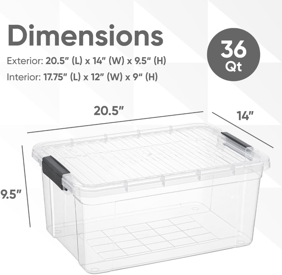 Superio Storage Bins with Lids, Clear Plastic Containers for Organizing, Stackable Totes, BPA Free, Odor Free, Organizer Boxes for Home, and Dorm (2 Pack, 36 Qt)