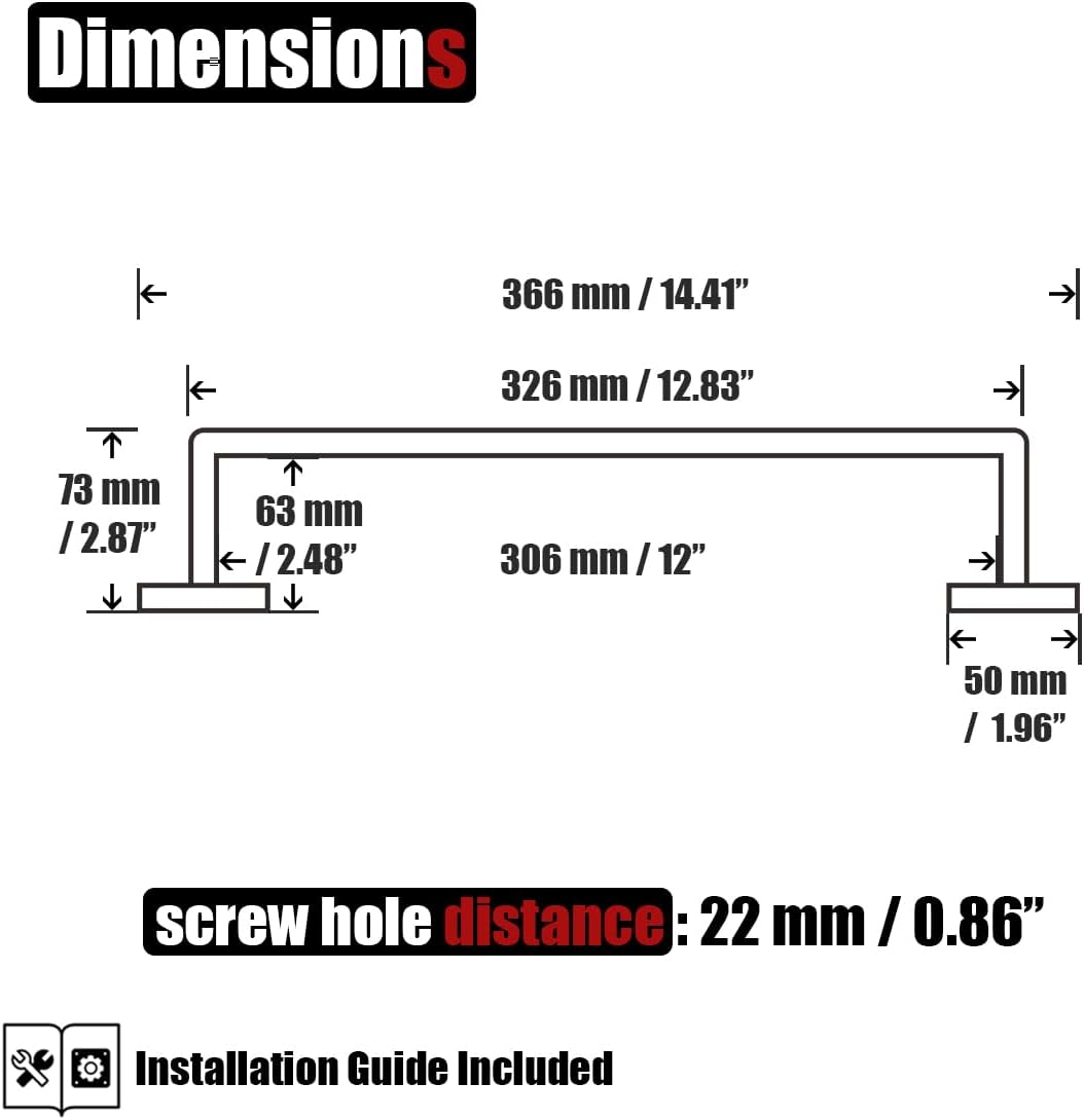 JQK Polished Towel Bar, Rounded Edges 14.41 Inch Towel Rack, 304 Stainless Steel Bathroom Wall Mount, Useable Length 12 Inch, TB250L12-CH