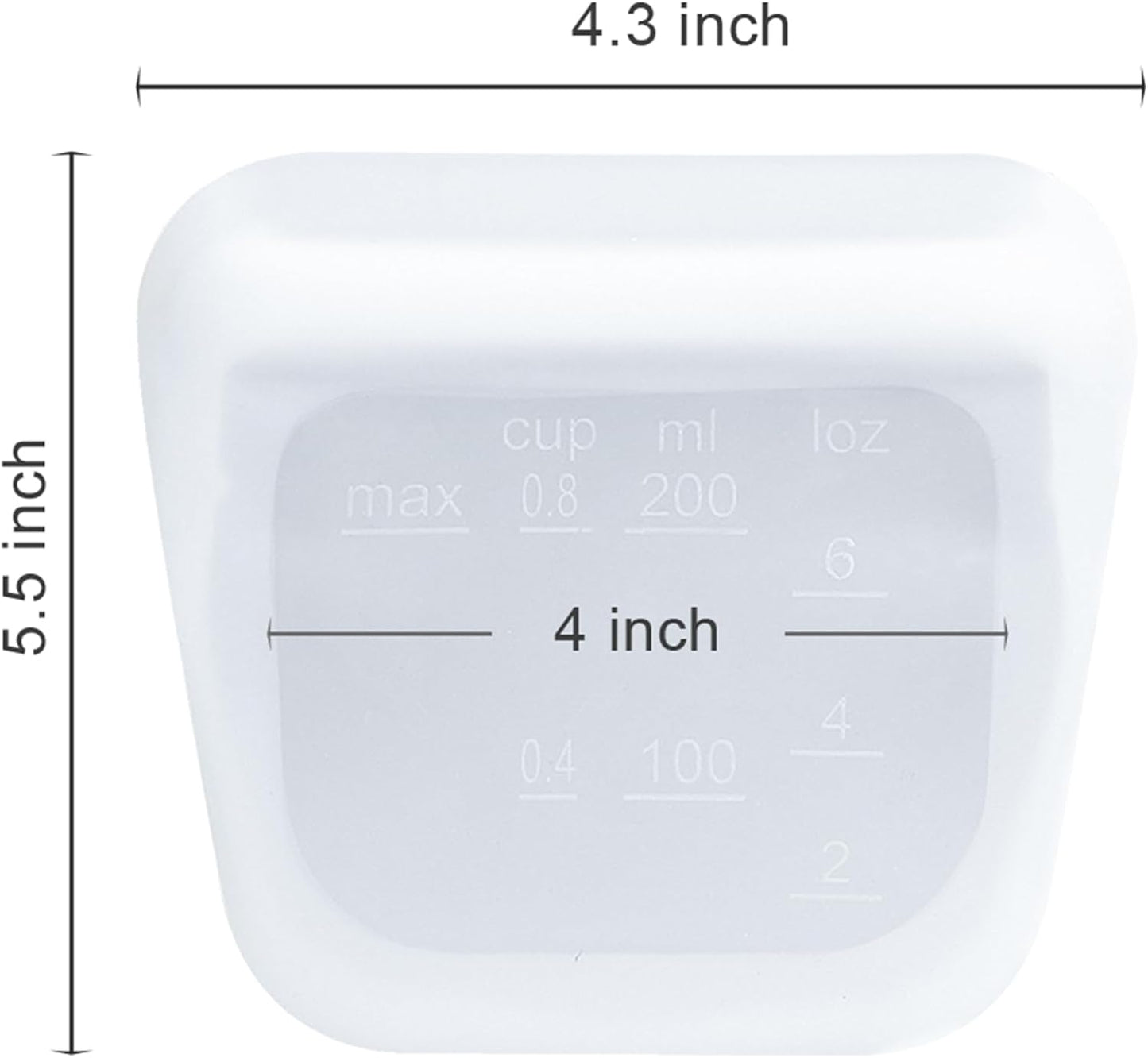 purifyou Set of 5 Reusable Silicone Storage Snack Bags 6oz / 16oz / 32oz / 64oz Self-Seal Food Storage Container for Fruits, Vegetables, Sandwiches, Dishwasher Safe & Leak-free (White, 6oz)