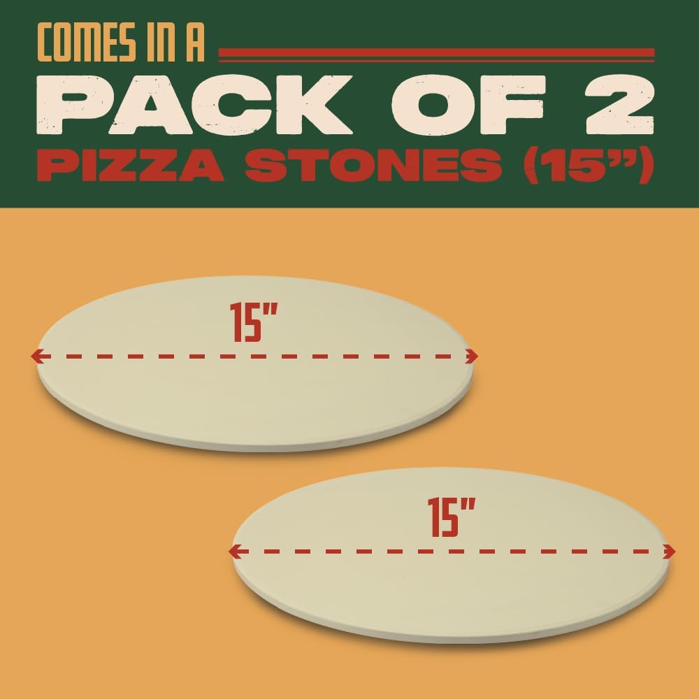 Concord Pizza Stone (2 Pack) with Cordierite Heatwell Technology. Pizza and Bread Baking, Grilling Stone. Durable and Safe (15" Round)