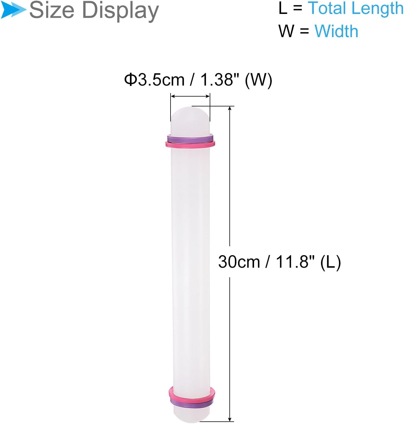Fondant Rolling Pin, 12" Length, PP Plastic Non-Stick Guide Rings Fondant Roller Dough Roller - (Applications: for Clay Baking Fondant DIY)