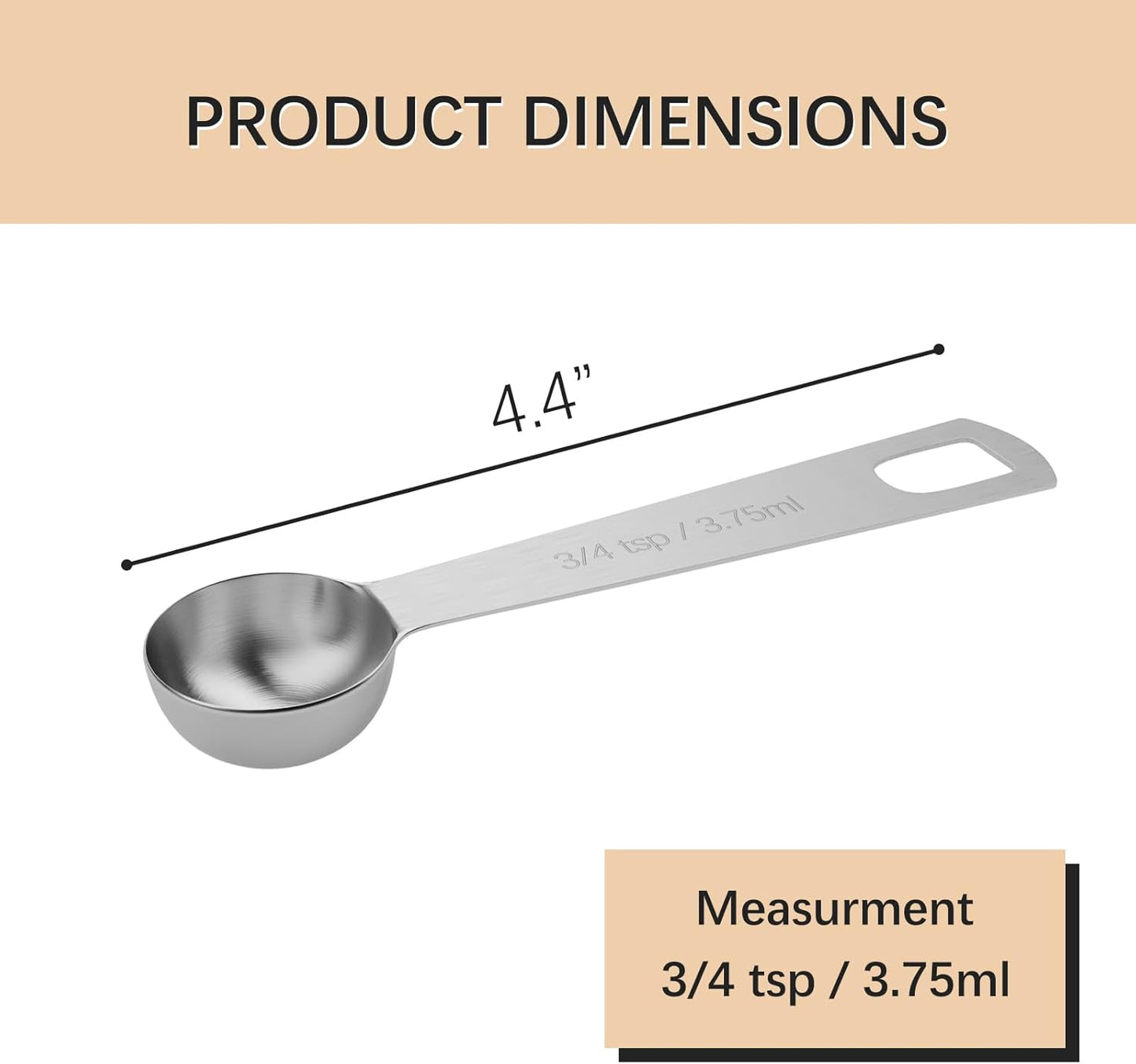 1PCS 3/4tsp (1/4tbsp, 1/8oz, 3.75ml) Single Measuring Spoon, Stainless Steel Individual Teaspoons Only