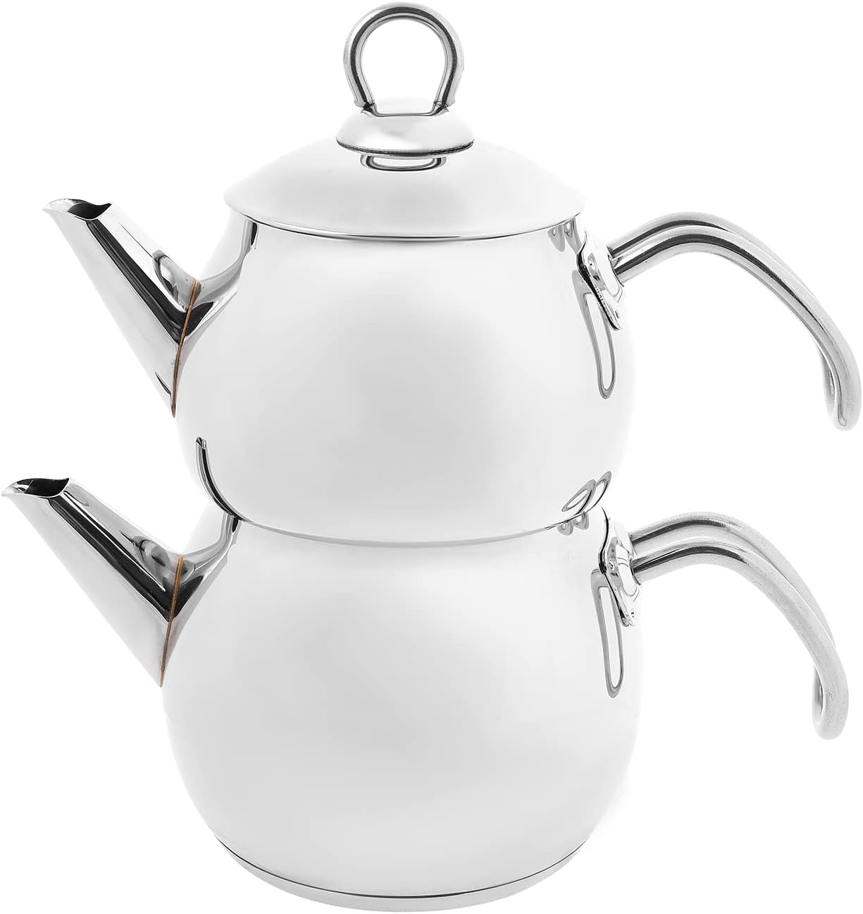Karaca Adelya Stainless Steel Induction Teapot Set with 0.65L Teapot & 1.1L Tea Kettle, Traditional Turkish Tea Set Brewing System, Dishwasher Safe, Silver