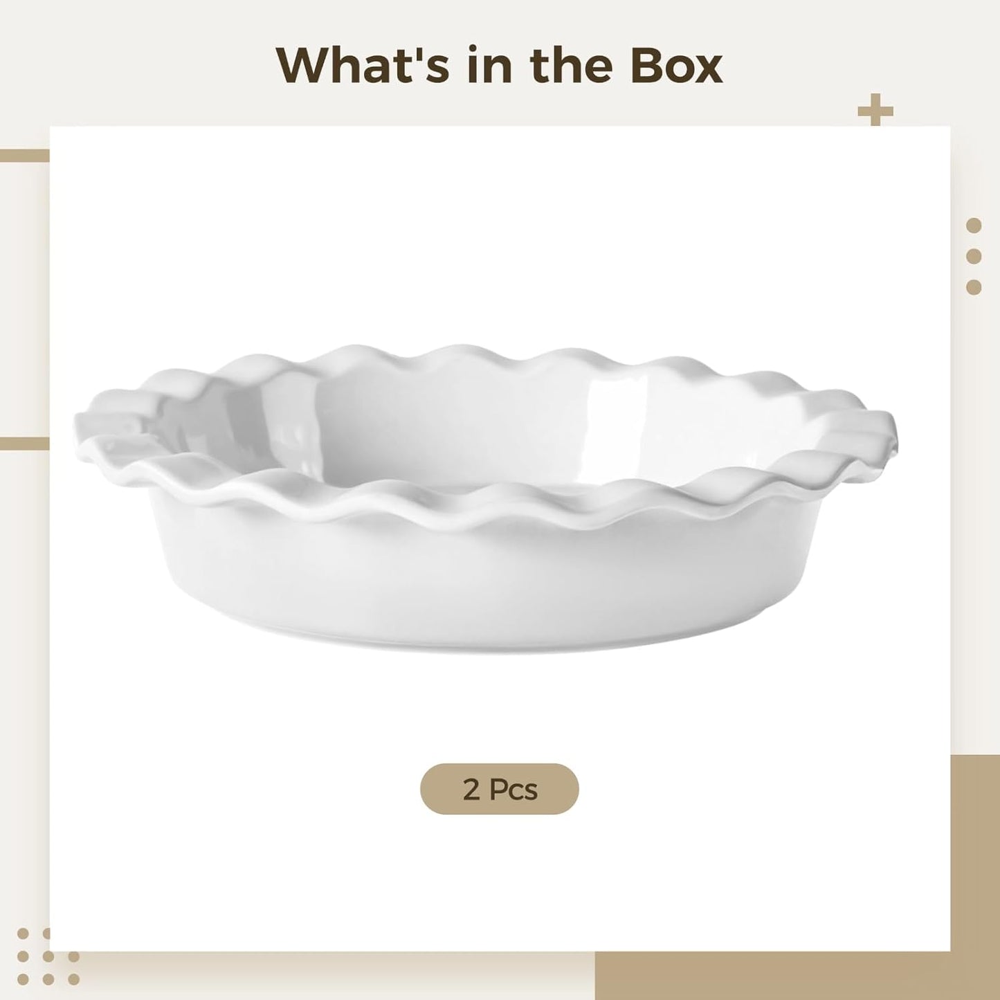 Homaisson Ceramic Pie Pans for Baking, 9.8 in Round Pie Dishes with Fluted Edges, Round Baking Dish, for Apple, Quiche, Pot Pies, Tart, Set of 2, White