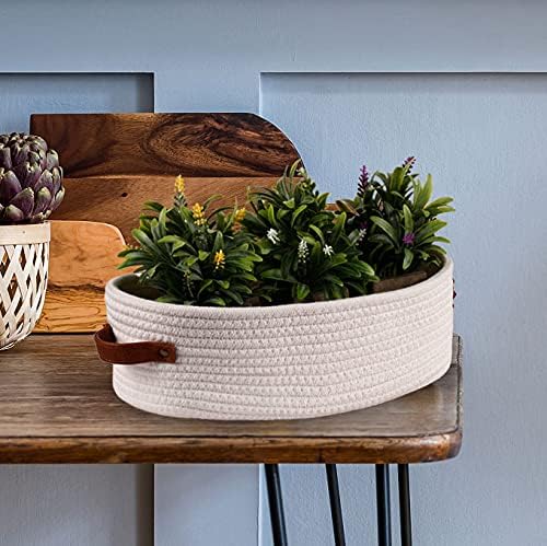 2 Pack Woven Storage Basket for Toilet Tank Top,Farmhouse Home Decor Organizing Baskets for Bathroom,Table and Counter 13"x5.9"x4" White