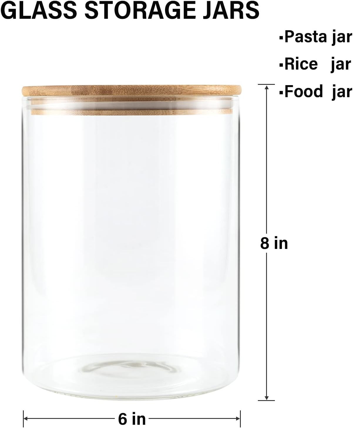 Food Storage Jars,2pack-105 Ounces3100ML -Stackable Glass Storage Containers Clear Glass Food Canister with Bamboo Lid Airtight For Serving Tea, Coffee, Flour, Sugar, Candy, Cookie, Spice and More