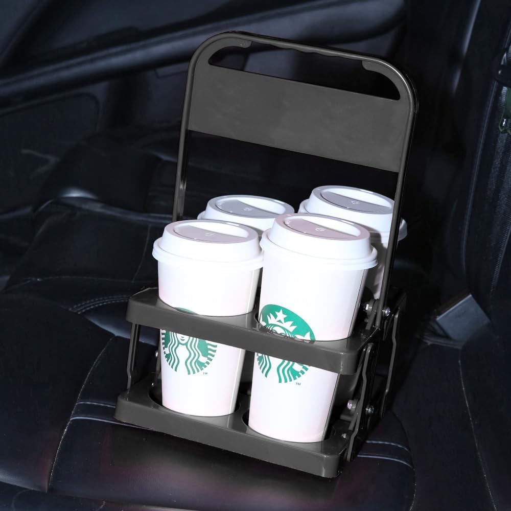 Musbus Reusable Drink Carrier with Handle for Doordash, Grubhub, Portable Cup/Coffee Holder Accessories for Delivery, Foldable Drinks Caddy with Tray, Car Durable Plastic Festive Bottle, Vacation