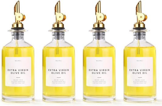 Molimoli Glass Olive Oil Cruet Set - 350ml Bottles With Weighted Pourers, Set of 4