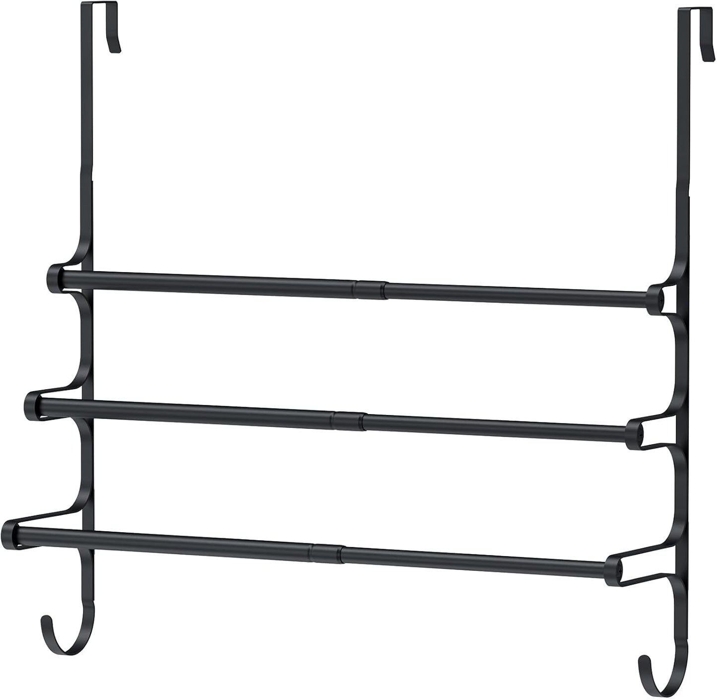 Over The Door Towel Rack, Triple Towel Storage Holder with Hooks, 24.02 Inches Towel Bar Hanger Towel Racks for Bathroom (Black)