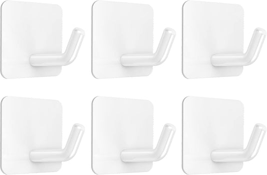 VIS'V Adhesive Hooks, Heavy Duty Shower Wall Stick on Hooks, Waterproof, White, 6 Pcs