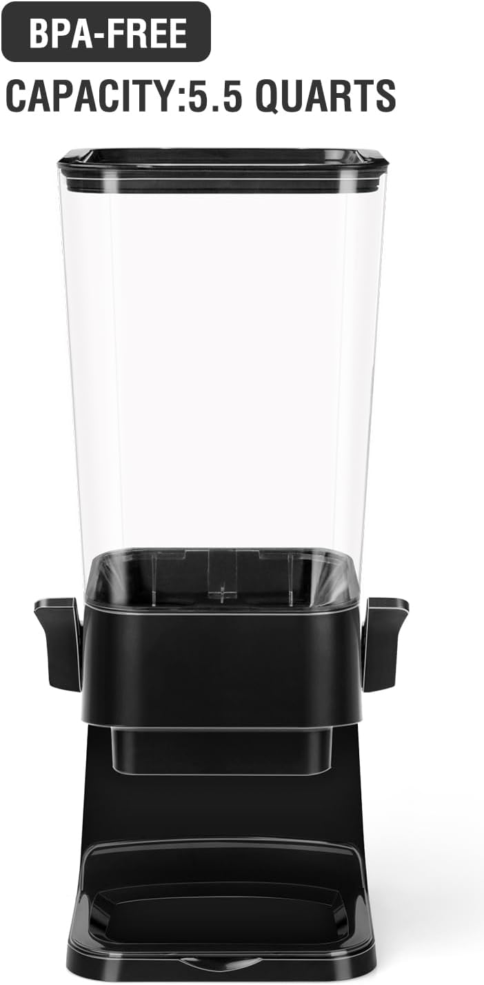 Cereal Dispenser Countertop,5.5L Cereal Containers Storage Dispenser for Pantry,Dry Food Storage Rice Containers,Candy Dispenser,Snack Organizer Machine for Grains, Nuts,Oatmeal, Pet Food Black