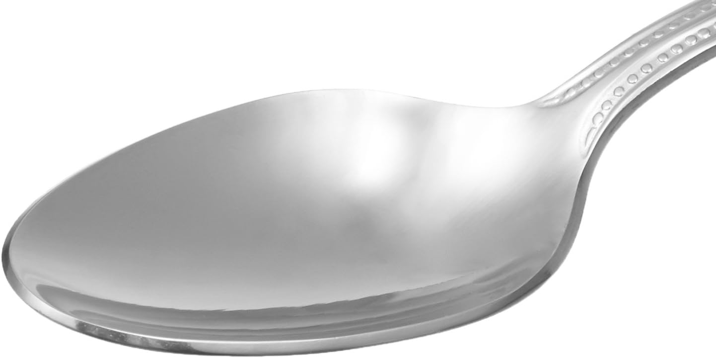 Amazon Basics Stainless Steel Dishwasher Safe Dinner Spoons with Pearled Edge, Large Tablespoons, 7.7 inches, Pack of 12, Silver