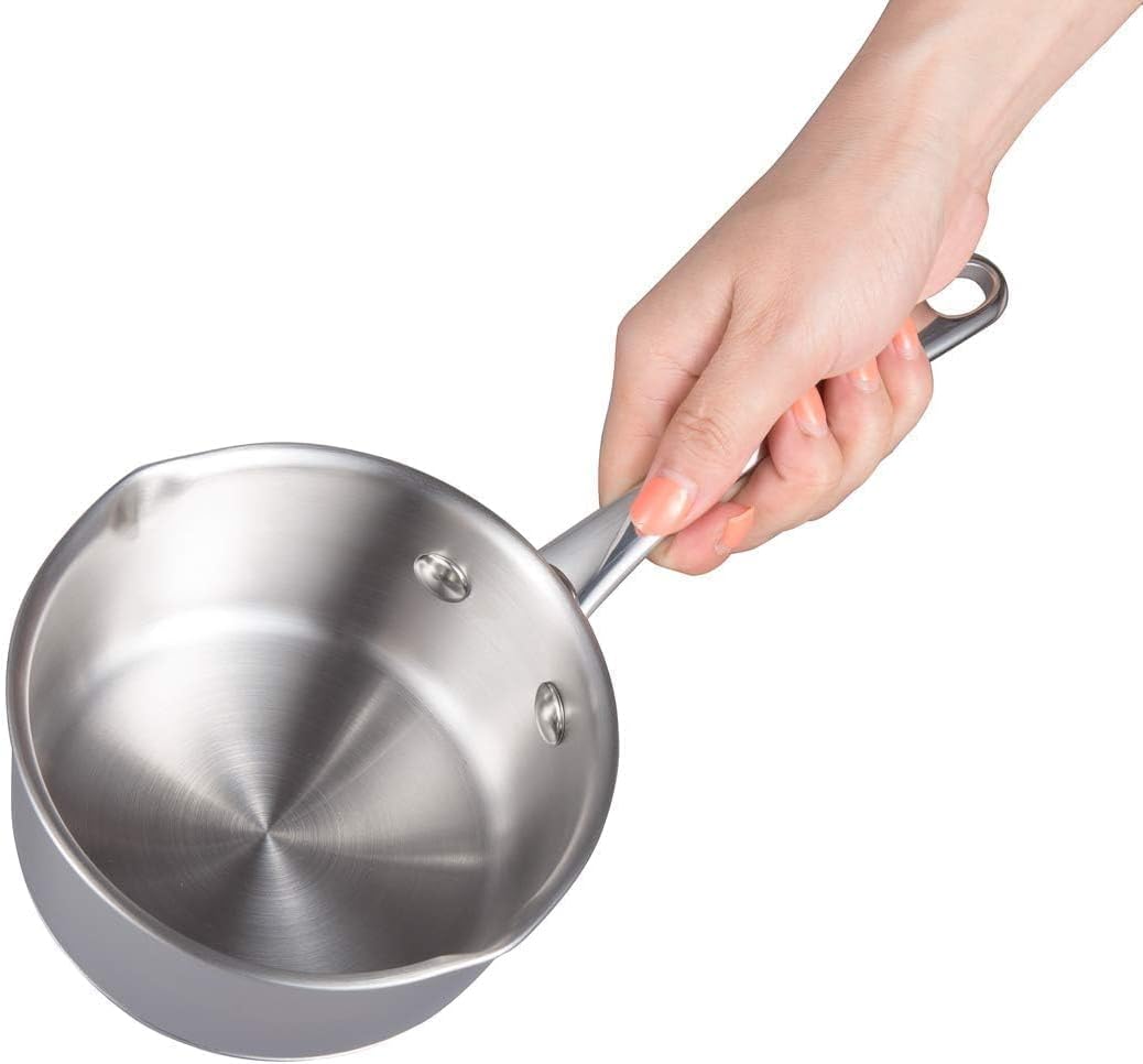 IMEEA Butter Melting Pot Butter Warmer 18/10 Tri-Ply Stainless Steel Saucepan with Dual Pour Spouts, 0.5-Quart, Silver