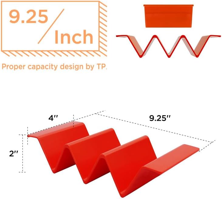 TP Taco Holder Stands, Set of 2 Melamine Large Taco Serving Rack Tray with Handle, Holds 3 Tacos, Dishwasher Safe, Ideal for Taco Night, Party, Home, Fiesta, Red