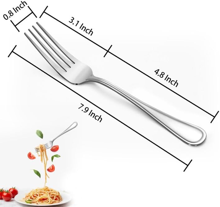 BEWOS 24-Piece Silverware Set - 7.9-Inch Dinner Forks, Food Grade Stainless Steel, Dishwasher Safe, Mirror Polished, Multipurpose for Salad and Table Use
