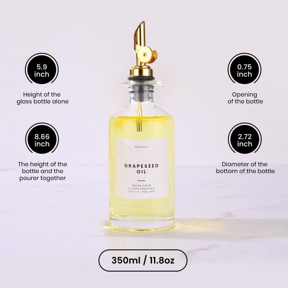 Molimoli Glass Oil Dispenser Bottle for Kitchen, Weighted Pourer, Olive Oil Cruet | 350ml, Set of 1