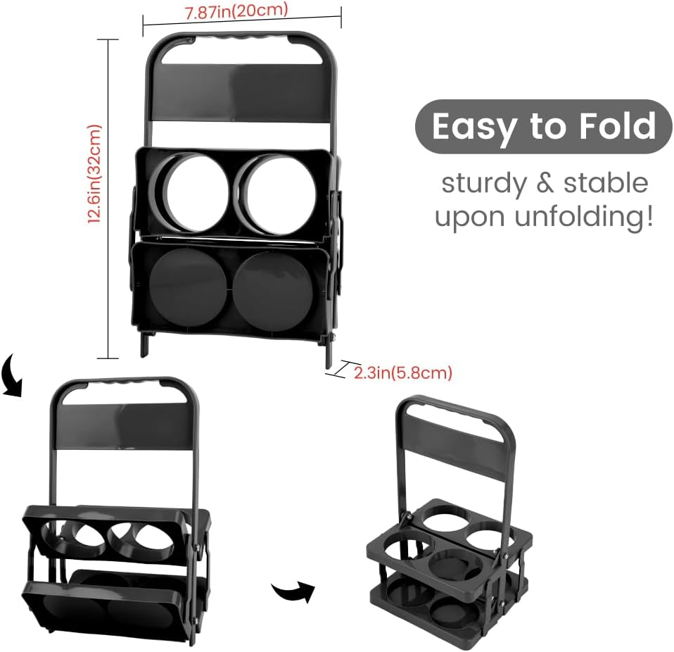 Musbus Reusable Drink Carrier with Handle for Doordash, Grubhub, Portable Cup/Coffee Holder Accessories for Delivery, Foldable Drinks Caddy with Tray, Car Durable Plastic Festive Bottle, Vacation