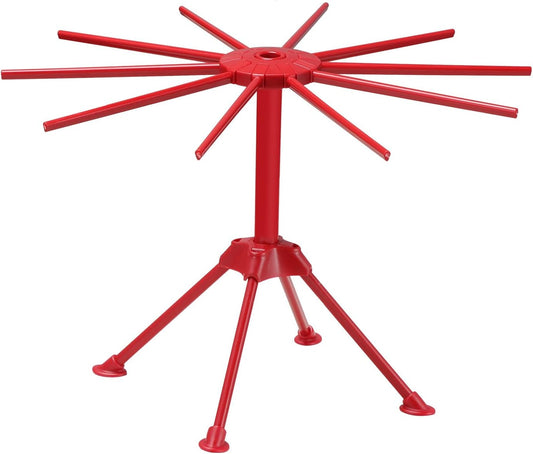 Ourokhome Collapsible Pasta Drying Rack, Plastic Foldable Homemade Fresh Spaghetti Stand Dryer Noodle Hanger for Kitchen with 10 Arms, Stable, Easy Storage, Quickly Set Up (Red)
