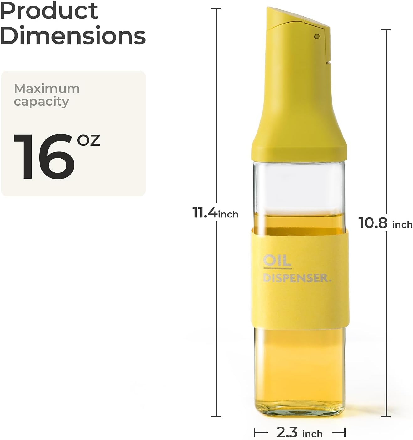 Olive Oil Dispenser for Cooking - 16oz Leakproof Glass Oil Dispenser Bottle with Gravity Spout, Air Fryer, BBQ, Healthy Salad & Non-Stick Pans, BPA-Free, Easy to Refill and Use, Yellow