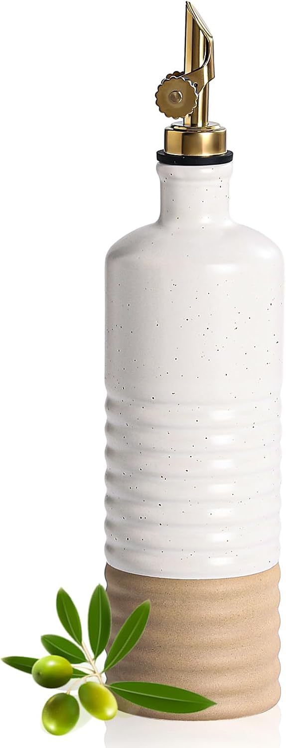 Frewinky 16.9oz Olive Oil Dispenser Bottle with Funnel, Ceramic Oil Dispenser for Kitchen, White Cooking Oil Dispenser for Storage Oil, Vinegar, Syrups & Other Liquids