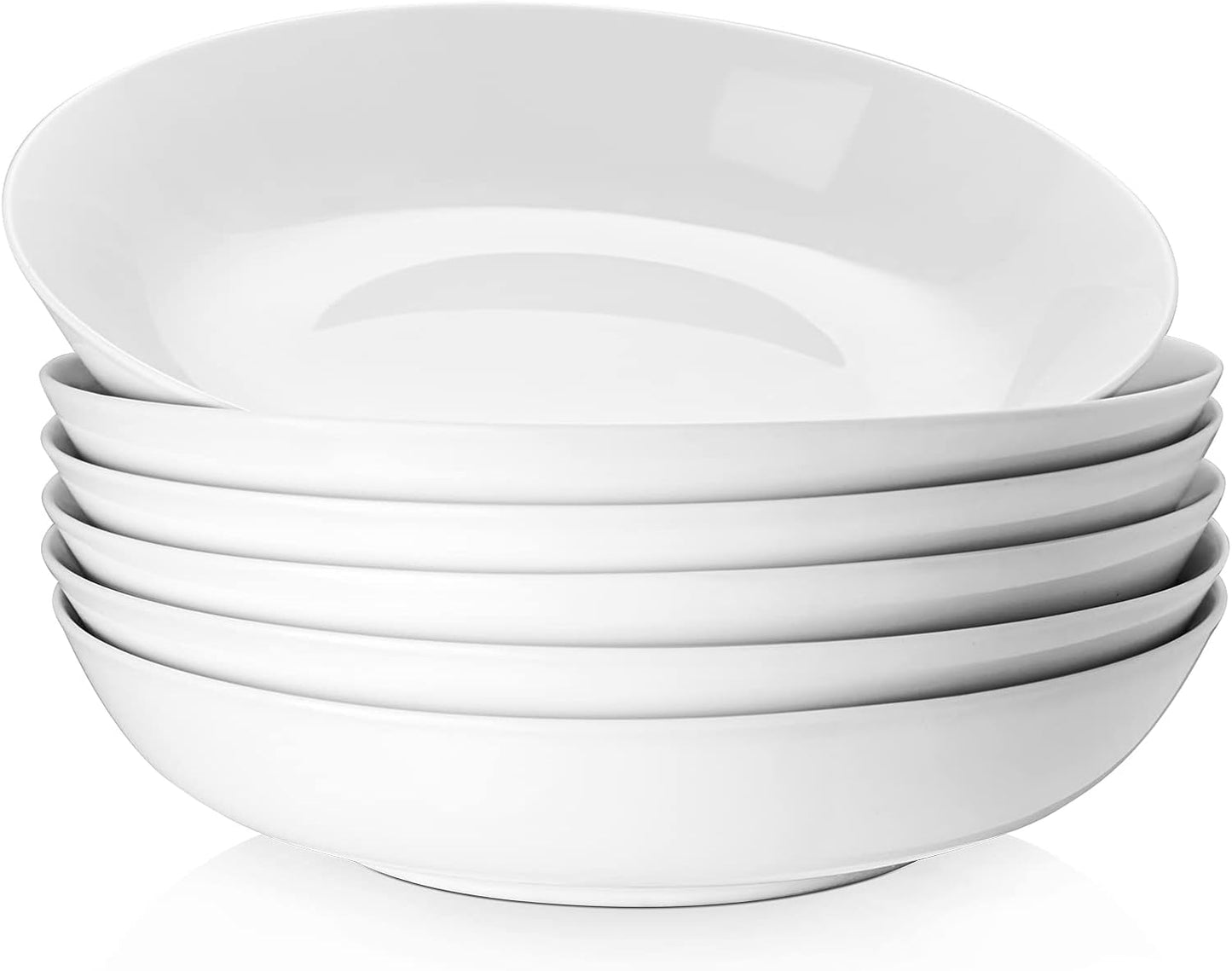 Y YHY 9" Pasta Bowls, 40oz Large Salad Bowls Set of 6, Wide Shallow Ceramic Bowls for Serving Soup, White Dinner Plates Set for Kitchen, Microwave Dishwasher Safe