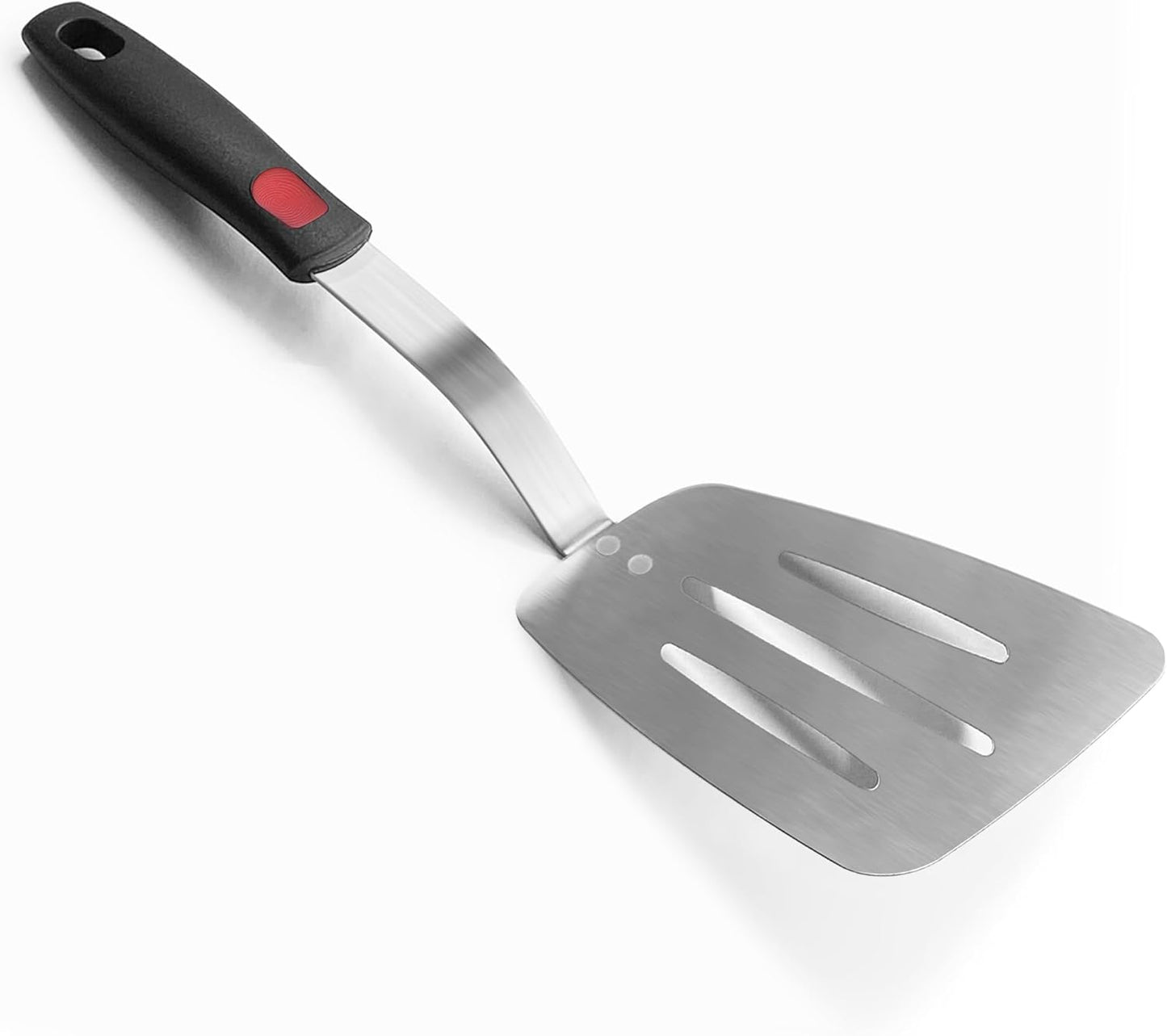 Stainless Steel Spatula, Flexible Metal Slotted Turner for Cast Iron Skillet, Thin Blade and Heat Resistant Silicone Handle, Great for Egg, Cookie, Meat, Crep, Large