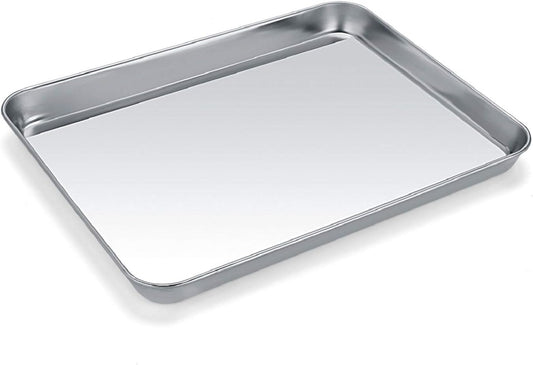 Baking Sheet, Stainless Steel Cookie Sheet Baking Pan Tray for Toaster Oven Size 9 x 7 x 1 Inch, Non Toxic & Healthy, Mirror Finish & Easy Clean, Dishwasher Safe