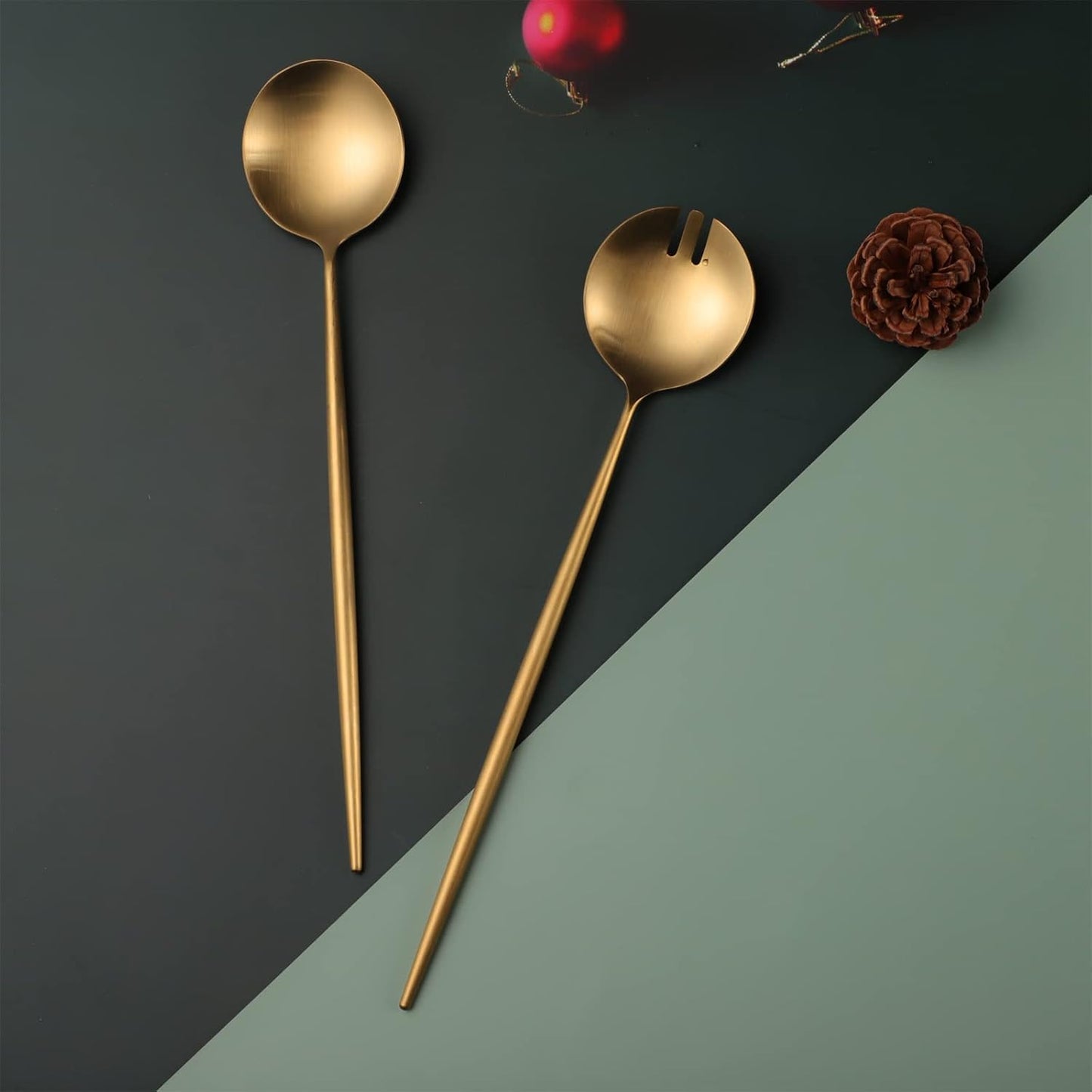 Salad Servers,Spoon and Fork Set 11.41 inch,18/10 Stainless Steel Salad Serving Titanium Plating (Gold)