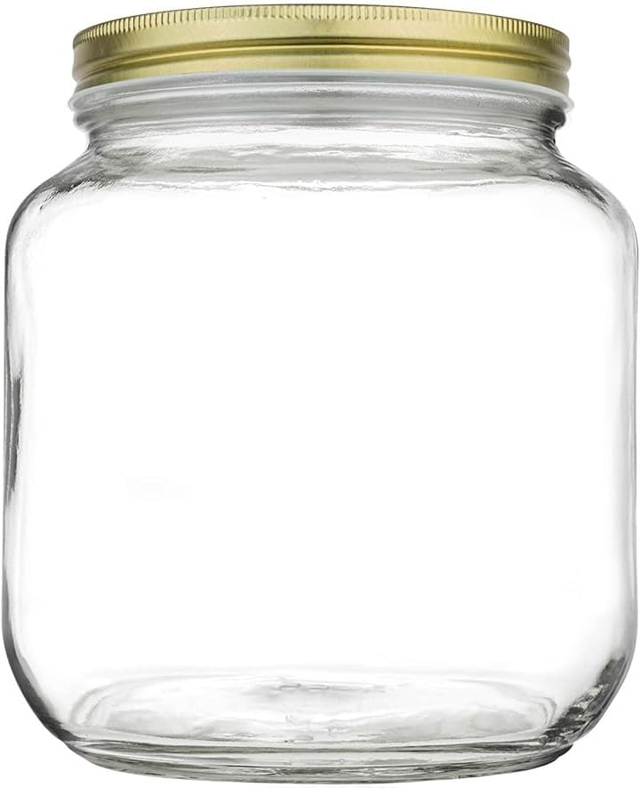 kitchentoolz Half Gallon Mason Jar Wide Mouth with Airtight Metal Lid - Safe for Fermenting, Pickling, Sourdough & Kombucha - Glass 64 oz Mason Jar - Made in USA - BPA Free