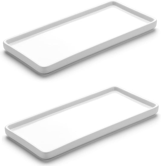 Gurygo 2 Pack 8" Ceramic Rectangular Vanity Trays, White, Set of 2