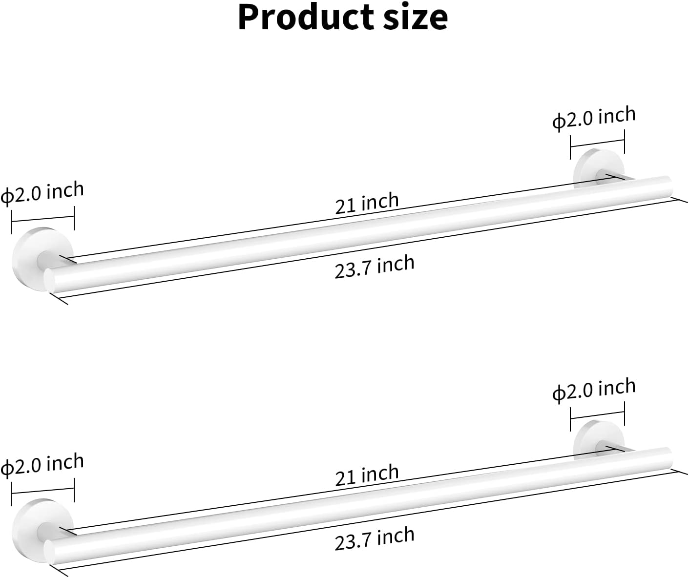 Cilee 2 Pieces White Bathroom Towel Bar, 24 Inch Double Towel Racks,Bathroom Towel Holder Towel Hanger for Bathroom Stainless Steel Wall Mount