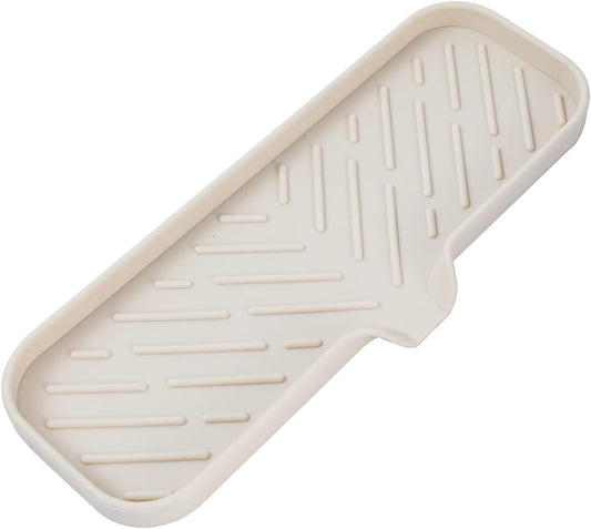 Silicone Bathroom Soap Dishes with Drain Spout-Bathroom and Kitchen Sink Organizer,Sponge Holder,Dish Soap Tray,Perfect for Dispenser,Scrubber,Bottle,Cup on Sink or Counter-Tapioca 12"×4"