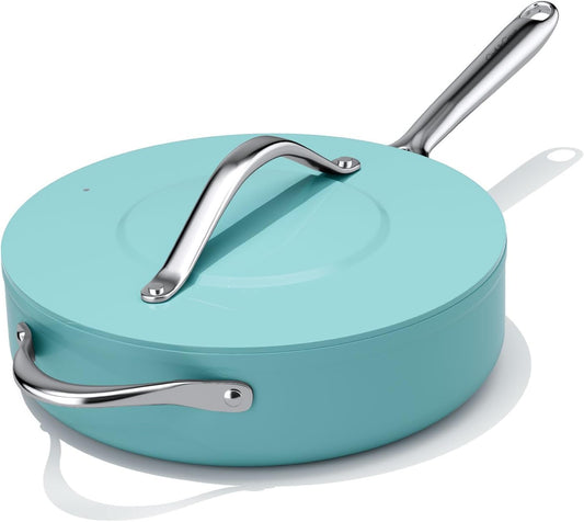 Nonstick Ceramic Sauté Pan with Lid (4.5 qt, 11"), Deep Frying Pan for All Cooktops - Non Toxic, PTFE/PFAS Free, Dishwasher & Oven Safe up to 500°F - with Stay Cool Handle - Caribbean Blue