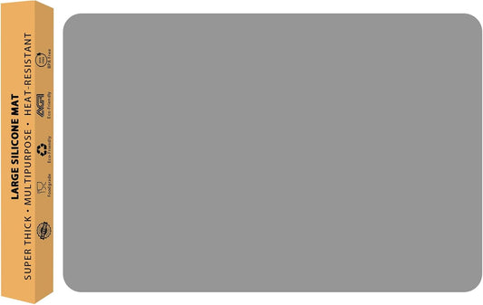 2MM Extra Thick Silicone Mats for Kitchen Counter 23.6" x 15.7" x0.08"(60cmx40cm), Kitchen Island Heat-Resistant Coffee Mat, Non-slip Desk Protect Mat, Multipurpose Countertop Protector (Light Grey)