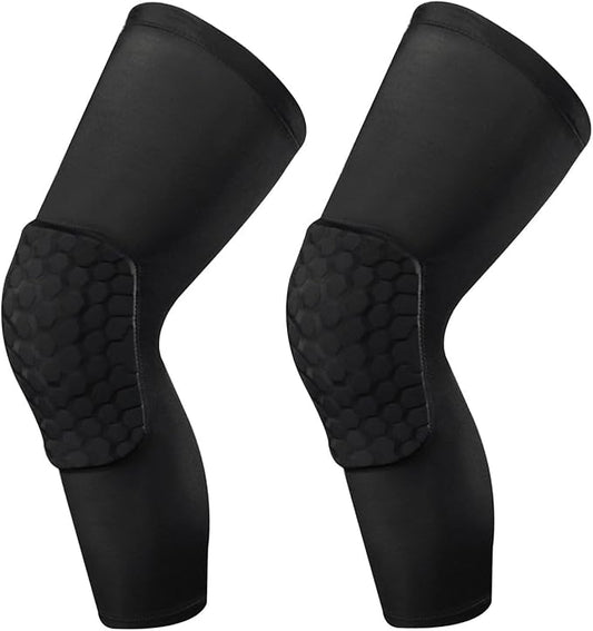 Laiiqi Compression Knee Pads Leg Sleeve, Hex Knee Pads for Basketball Honeycomb Anti Collision Knee Pads Long Kneepads Non-Slip Football Knee Pads for Youth Adult