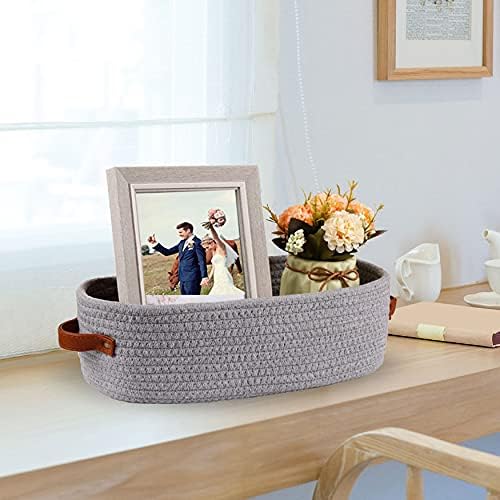 2 Pack Cotton Rope Small Woven Basket,Toilet Paper Basket,Room Storage Basket with Handles for Bathroom, 13"x5.9"x4" Gary