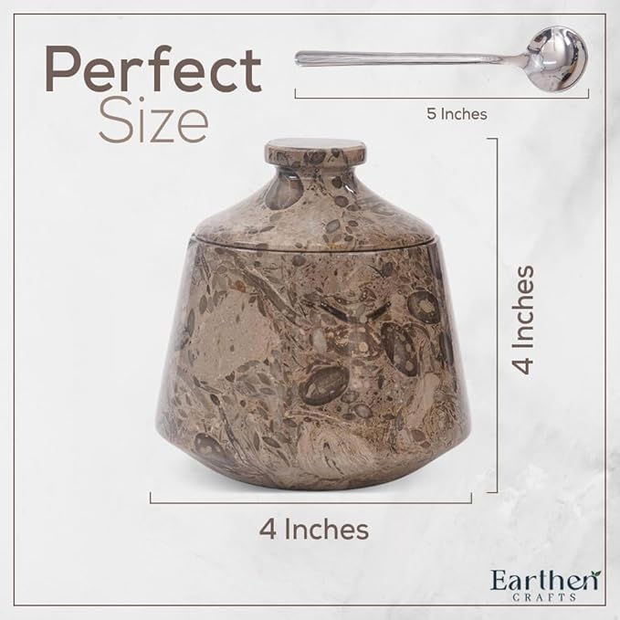 Marble Salt Cellar With Lid & Spoon Oceanic 4" Seasoning & Spice Jar Salt Container - Coffee Candy Holder For Kitchen Counter