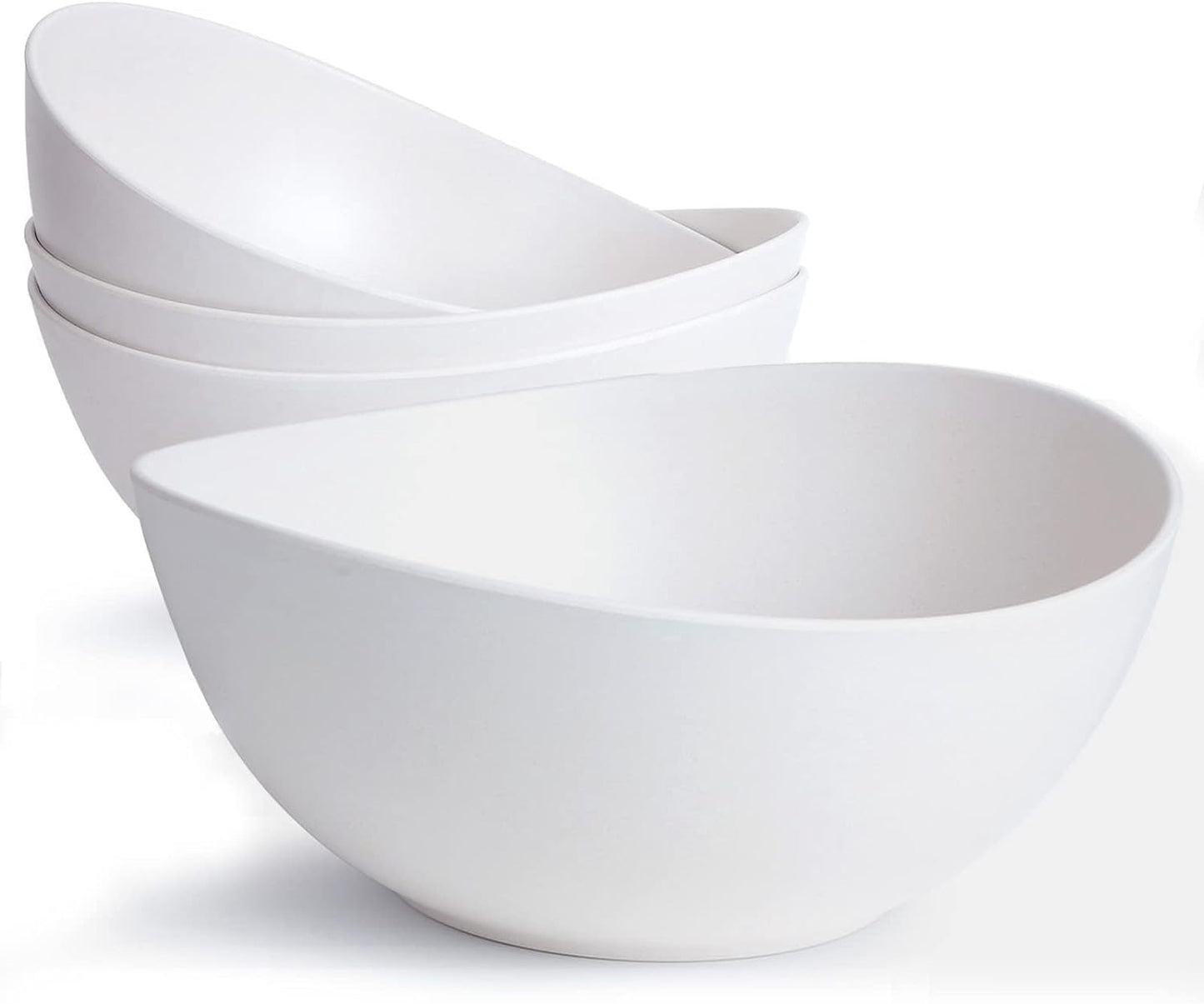 9.6'' Serving Bowls, 84oz Bamboo Fiber Salad Bowl Set of 4, Deep Serving Bowls Set, Large Oval Individual Bowls for Eating Salad/Pasta/Cereal/Pho, Ideal for Home & Restaurant (Matte White)